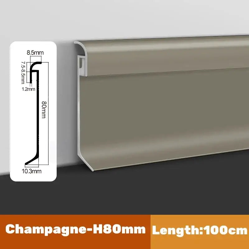 Champagne-colored DecorBites™ aluminum led skirting line with h80mm sleek metallic finish for stylish backlighting and trim
