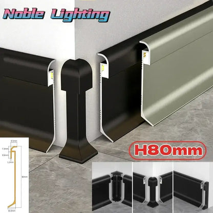 Decorbites™ led skirting line aluminum profile in black and gray with integrated led lighting for modern wall trim and backlighting