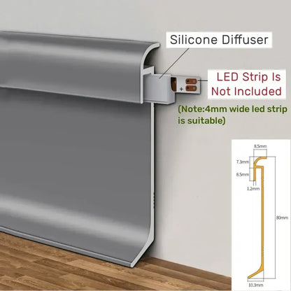 Gray silicone led skirting line with curved profile and integrated mounting bracket for decorbites led skirting lighting