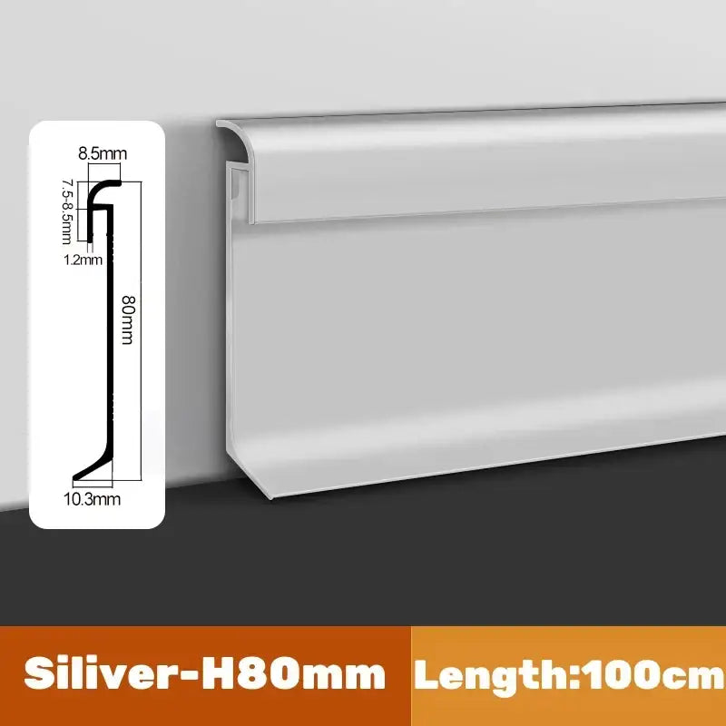 Silver h80mm aluminum baseboard 100cm length decorbites led skirting line for backlighting and wall trim