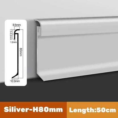 Silver h80mm aluminum led skirting line baseboard with sleek modern profile for stylish backlighting and wall trim