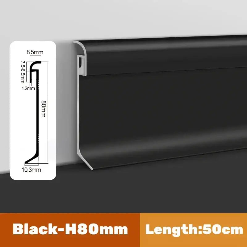 DecorBites™ black h80mm aluminum led skirting line with matte finish and angular profile for stylish lighting trim