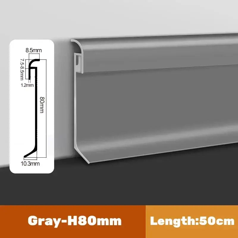 Gray h80mm baseboard 50cm long decorbites led skirting line aluminum profile for corner wall stair bar strip light decor
