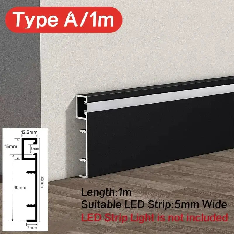 DecorBites™ led skirting profile in black and silver aluminum for 5mm led strip recessed installation