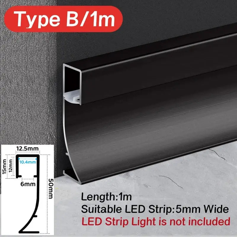 Black aluminum led skirting profile type b 1m for hidden corner recessed baseboard light strips by DecorBites