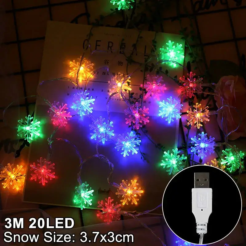 Decorbites™ led snowflake christmas string lights multicolored with usb charging port for snowflake christmas home decorations