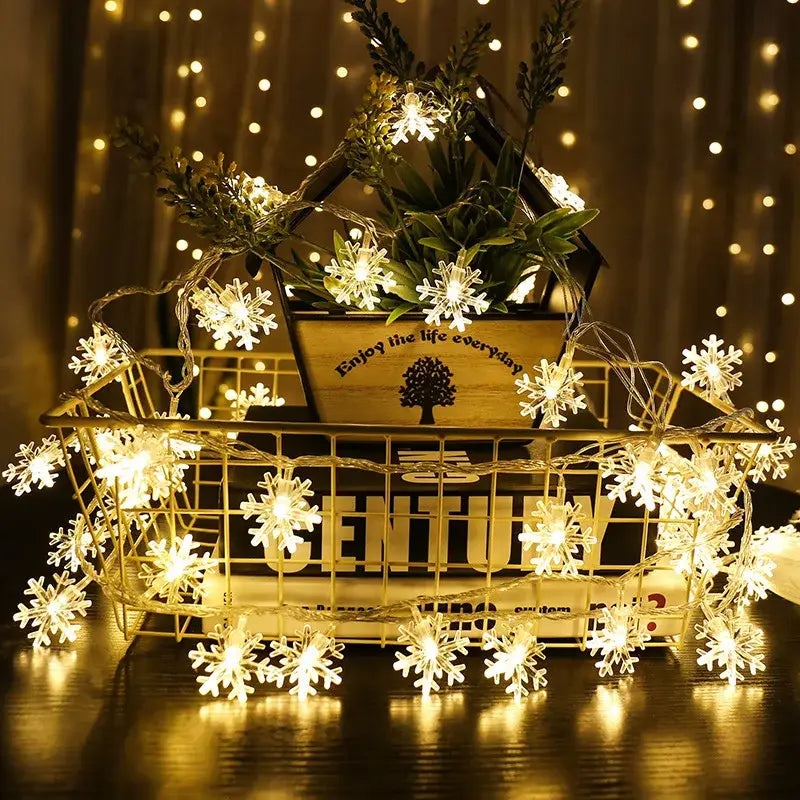 String of warm white led snowflake christmas lights by decorbites for snowflake christmas home decorations 2024