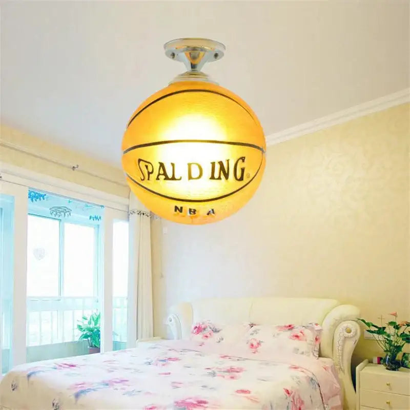 Glowing yellow spalding nba basketball shaped ceiling light fixture by decorbites led soccer ball for boys room lighting