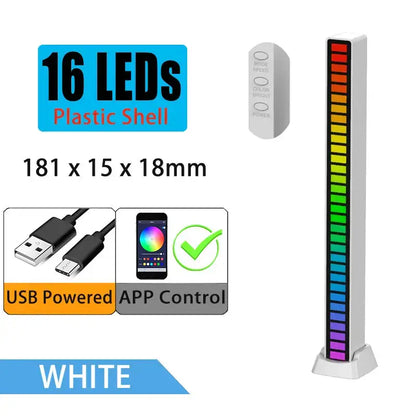White plastic DecorBites led sound light bar with 16 colorful vertical lights and remote for TV and car decoration