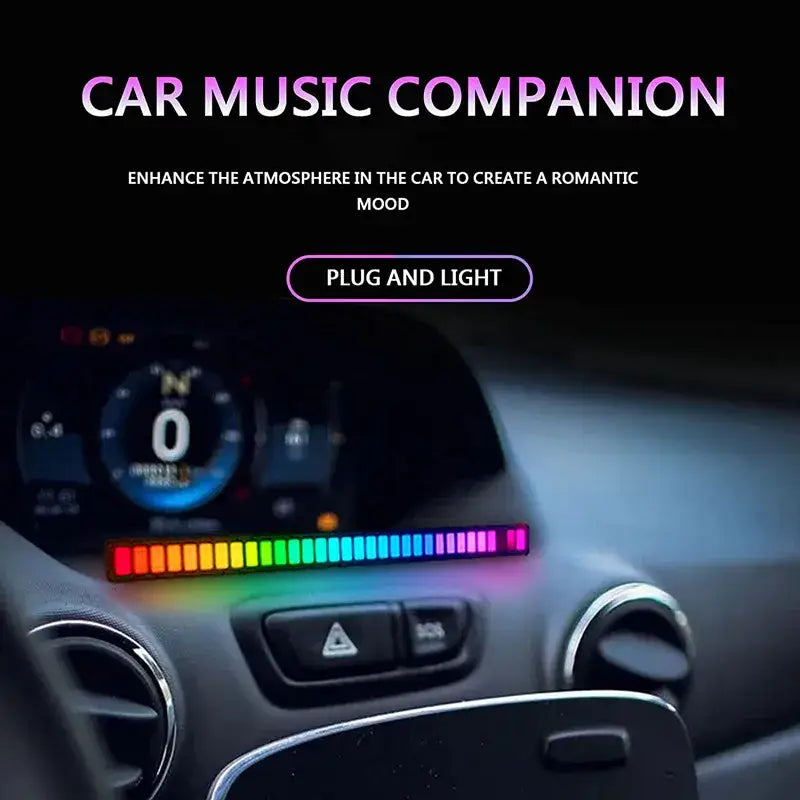 Decorbites led sound control light bar with bluetooth rainbow colors plugs into car audio for dashboard decoration