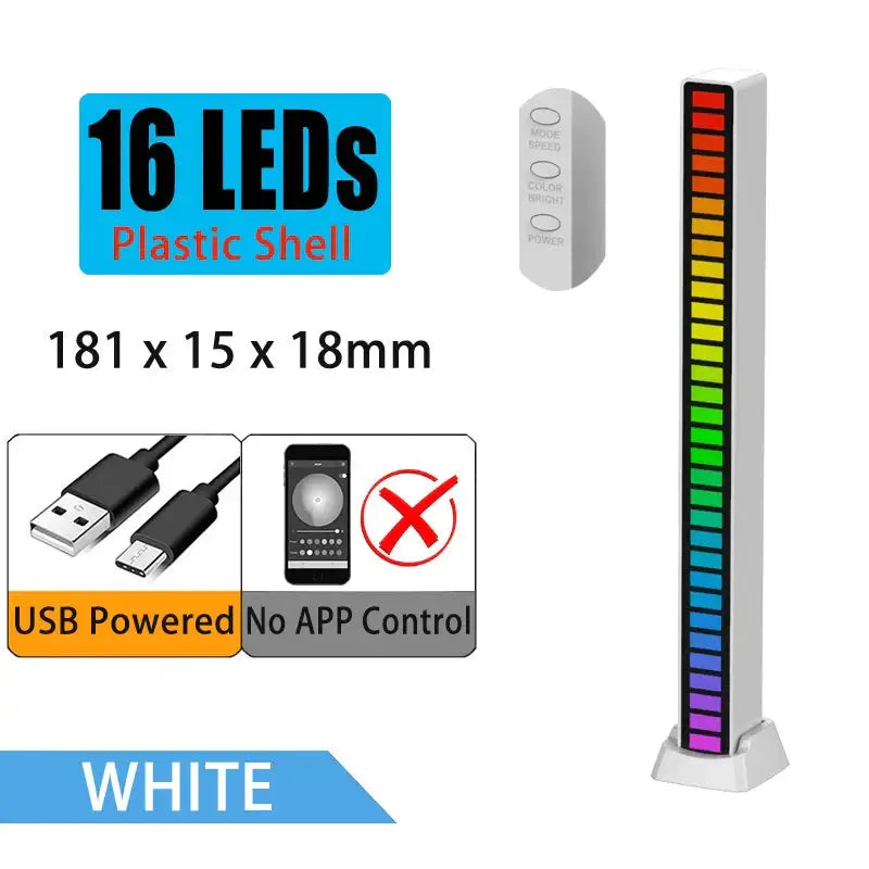 White plastic decorbites led sound light bar with 16 colorful vertical bars for bluetooth music visualization
