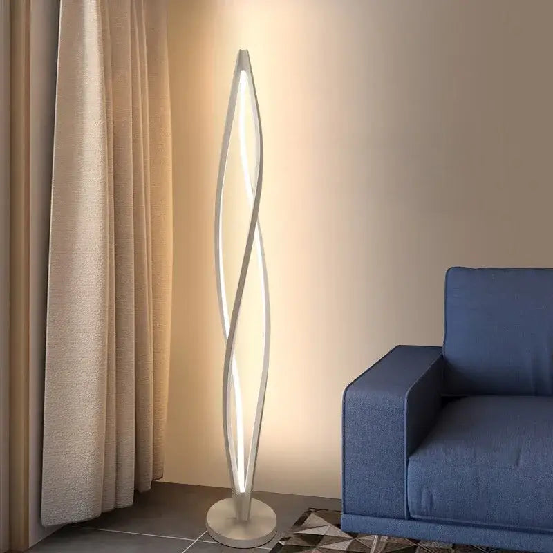 Modern white led spiral aluminum floor lamp with twisted design by decorbites for home and office decor