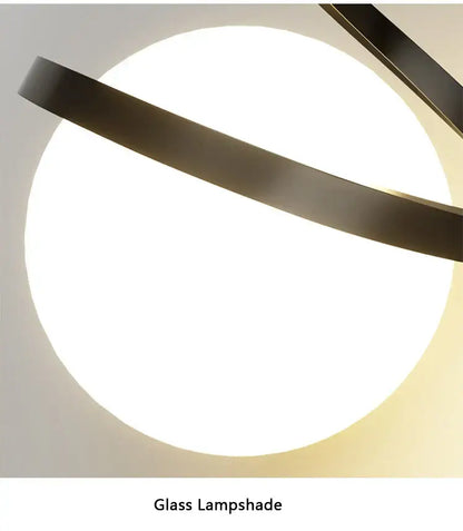 Modern minimalist pendant light with glass lampshade and sleek black metal rings decorbites led spiral for living room lighting
