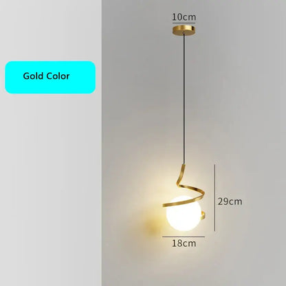 Gold-colored modern decorbites led spiral pendant light with sleek metal frame and frosted glass globe for living room lighting