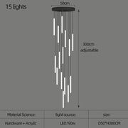 Modern black pendant ceiling light with 15 adjustable white acrylic led rods for led spiral staircase home decor by DecorBites