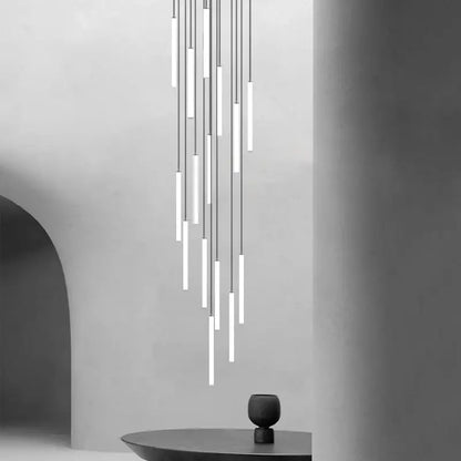 Decorbites led spiral staircase chandelier with slender white cylindrical tubes for modern living room lighting