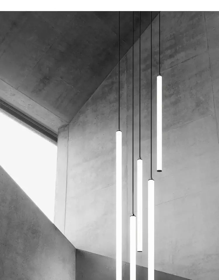 Decorbites led spiral staircase chandelier with modern minimalist black cylindrical pendant lights for living room lighting