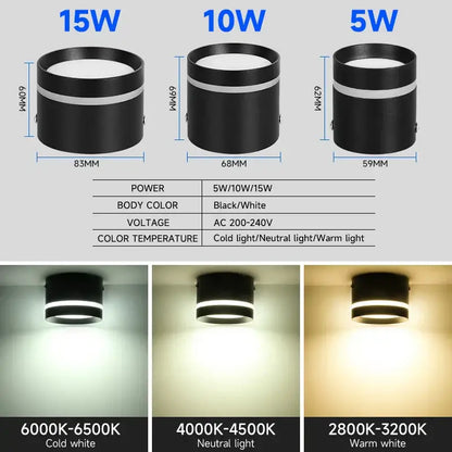 Black cylindrical decorbites led spot ceiling downlight with white ring accent available in 5w 10w and 15w models