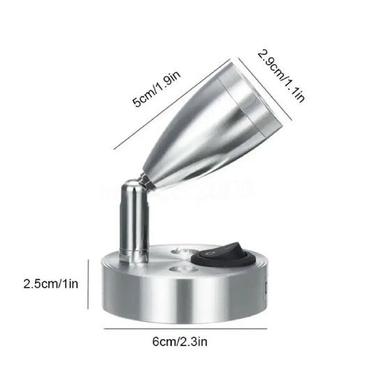 Silver metallic decorbites led spot reading light with adjustable conical head and black toggle switch for RV use