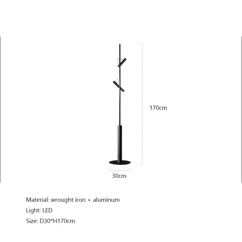 Black wrought iron and aluminum decorbites led spotlight floor lamp with adjustable led spotlight projection for modern decor