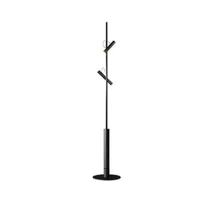 Black minimalist floor lamp with two adjustable led spotlight projection heads by DecorBites for modern decor