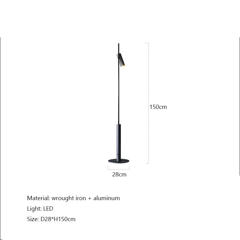 Black wrought iron and aluminum floor lamp featuring DecorBites led spotlight projection for minimalist decor