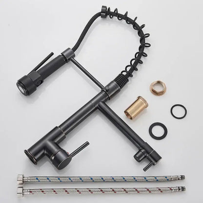 Black matte decorbites led spring kitchen faucet with flexible gooseneck spout pull down spray head and brass fittings
