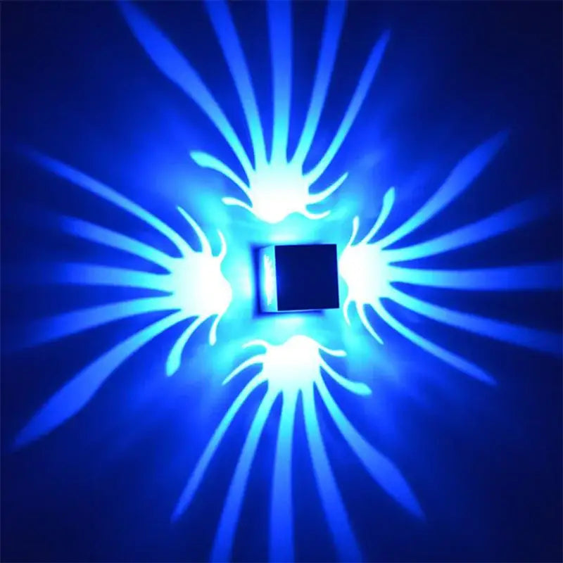Blue decorbites led square aluminum wall lamp with modern design emitting radiant light rays for home and ktv/bar lighting