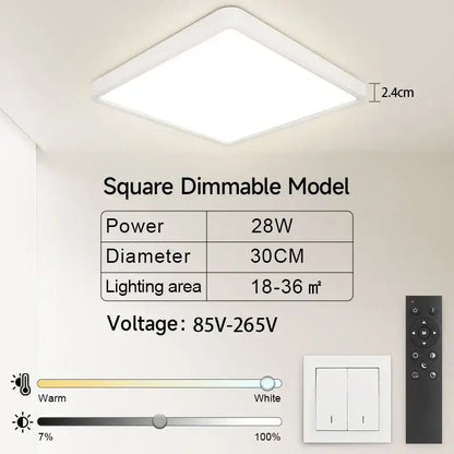DecorBites led square white ceiling light with sleek modern design and dimmable function for kitchen decor