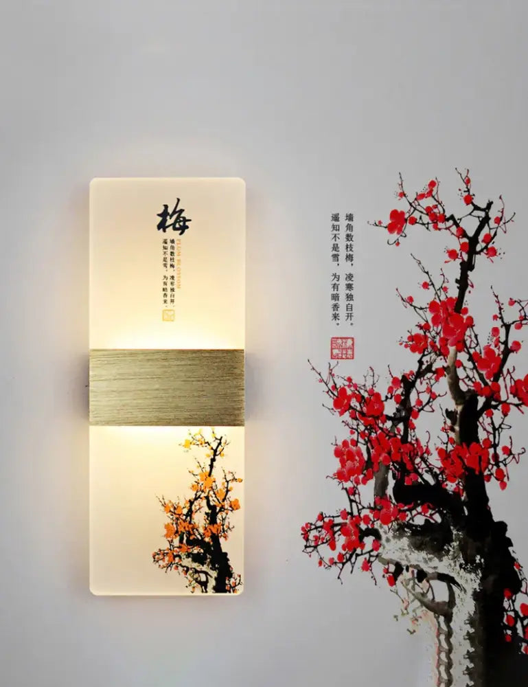 Minimalist decorbites led square wall lamp with warm glow and chinese plum blossom art for indoor lighting
