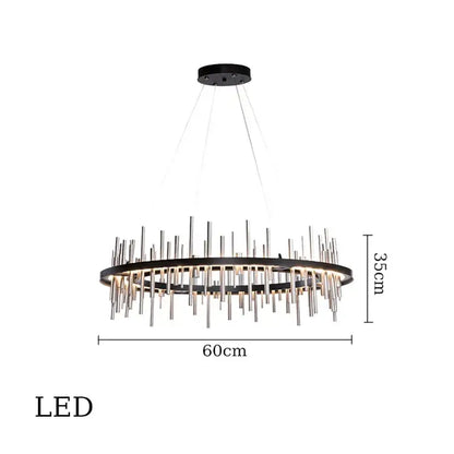 Modern black and silver pendant light with stainless steel frame and vertical rods by DecorBites led stainless for home decor
