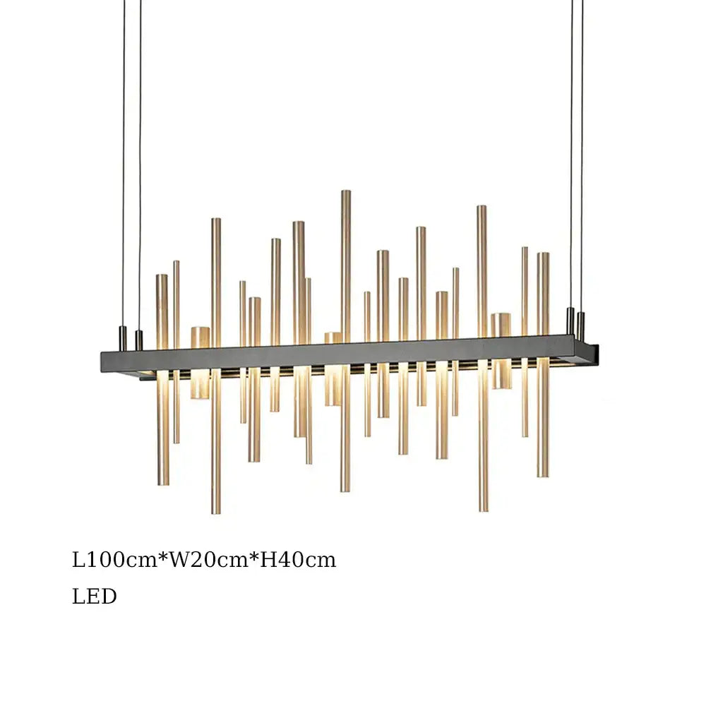 Decorbites led stainless steel pendant light chandelier with sleek black frame and gold rods for modern home decor