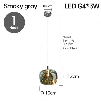 Smoky gray glass decorbites led stair chandelier with sleek rounded design and adjustable 120cm wire luxury lighting fixture