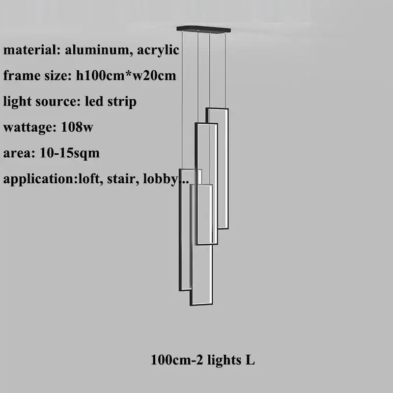Modern minimalist decorbites led stair chandelier with aluminum frame and acrylic panels for luxury loft lighting