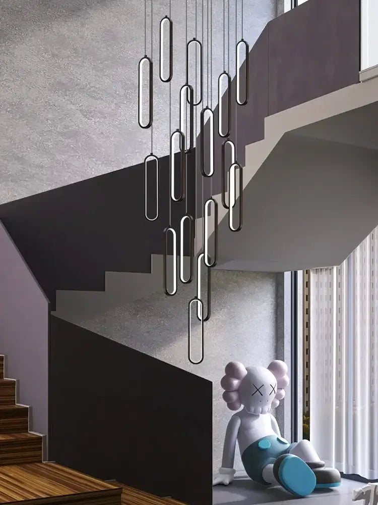 Modern minimalist decorbites led staircase branch chandelier with sleek oval led lights for living and dining rooms