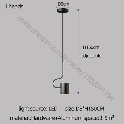 Black cylindrical decorbites led staircase chandelier with curved metal arm and adjustable height for villa lighting