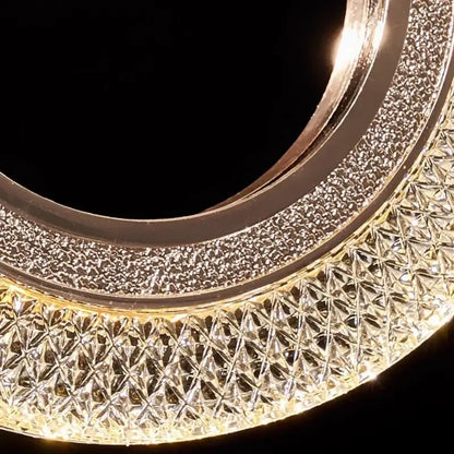 Decorbites led staircase chandelier gold-toned with textured metallic rim and crystal grid for modern indoor lighting