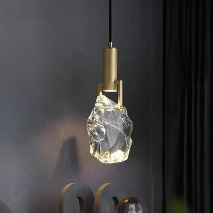 Modern decorbites led staircase pendant light with gold metal fixture and irregular clear glass shade for indoor lighting