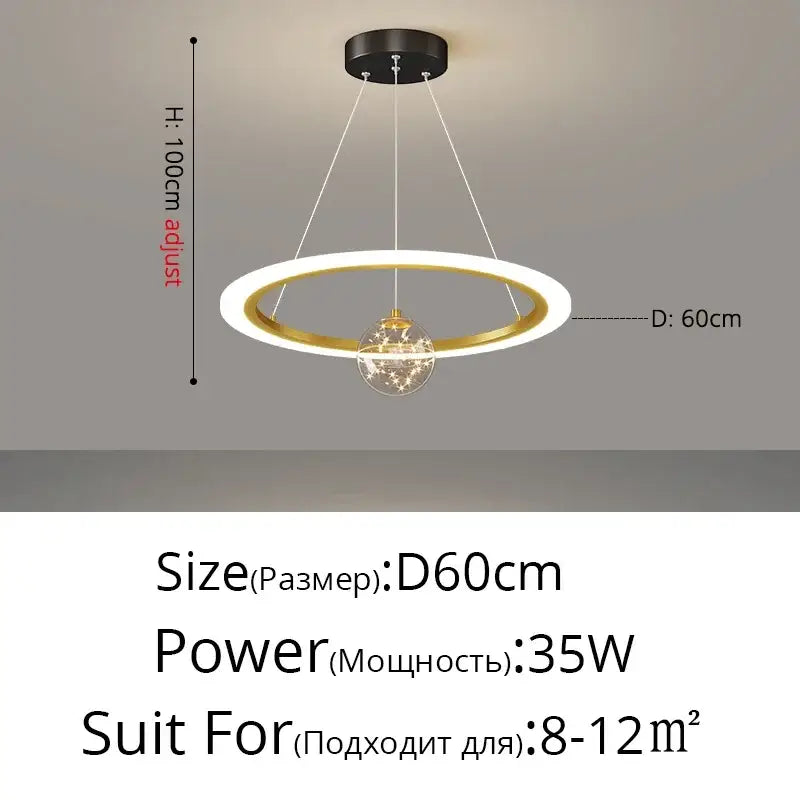Modern minimalist decorbites led star chandeliers pendant light with white gold ring and adjustable height for living room decor