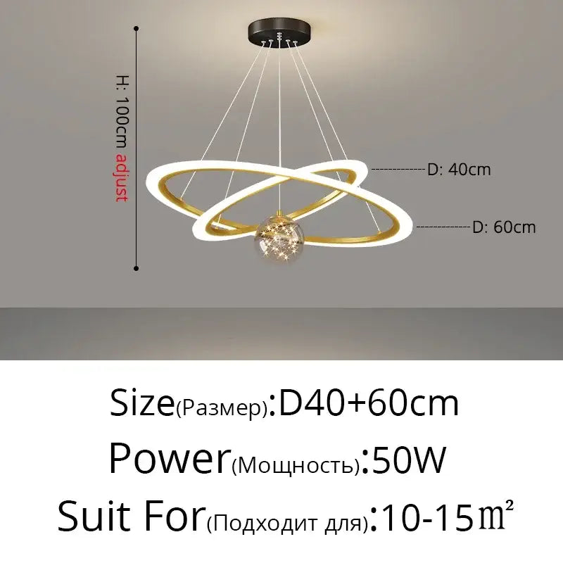 Modern two-toned gold and white ring chandelier with crystal pendant from decorbites led star dimmable lighting collection