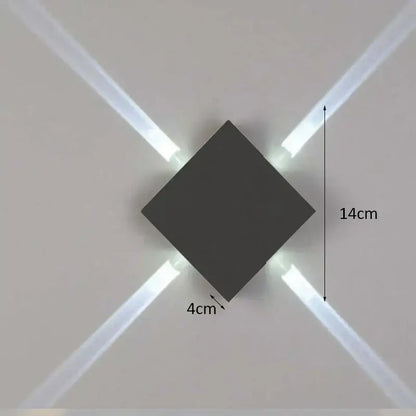 Dark gray square decorbites led starlight wall lamp with four angled led beams for garden yard and indoor use