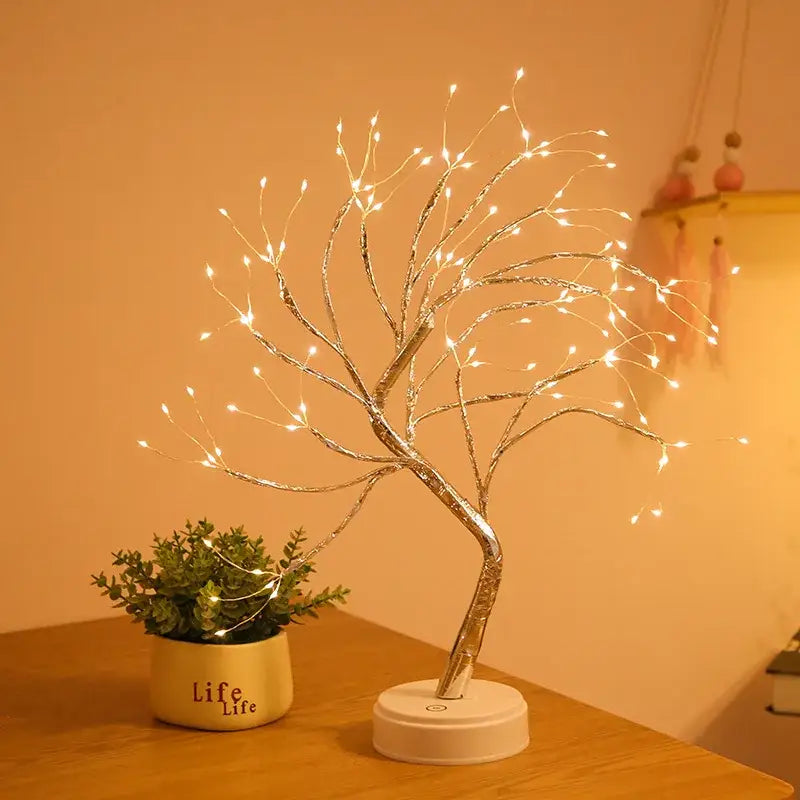 Silver branch-like decorbites led starry table lamp with warm white led starry tree lights and touch switch