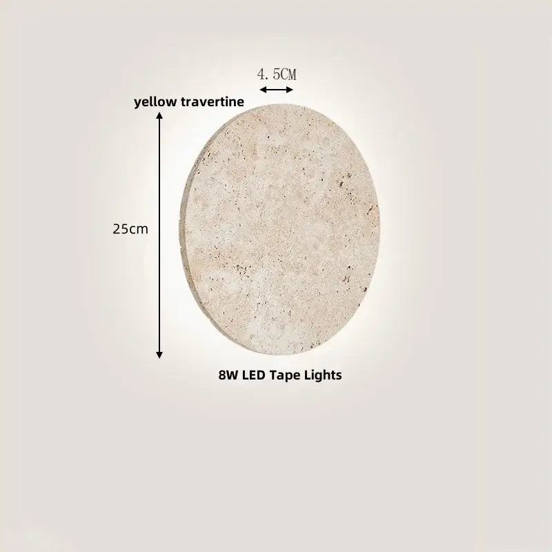 Decorbites led stone clock wall lamp sconce with circular yellow travertine and 8w led tape lights for bathroom use