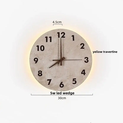 Decorbites led stone clock wall lamp sconce with yellow travertine face and integrated 5w led light modern nordic design