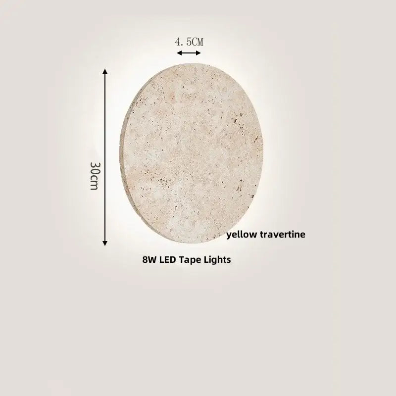 Circular yellow travertine stone clock wall lamp sconce with 8w led tape lights for modern nordic bathroom use