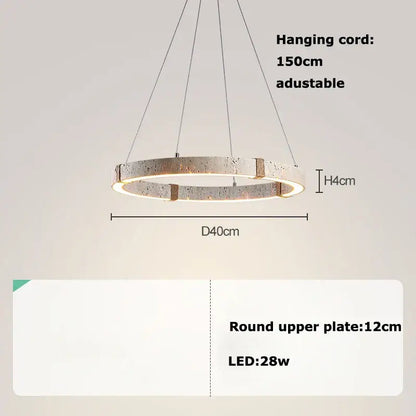 Modern circular decorbites led stone ring chandelier with textured metallic finish and integrated led lighting for living room