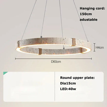 Modern circular DecorBites LED stone ring chandelier with a textured metallic silver finish and integrated LED lighting for living room