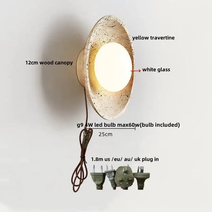 Modern wall lamp by DecorBites LED stone with yellow travertine and white glass for stylish home decor lighting