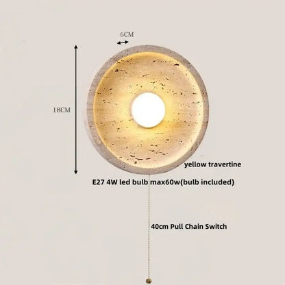 DecorBites led stone circular yellow travertine wall lamp with 18cm diameter and e27 led bulb for home decor