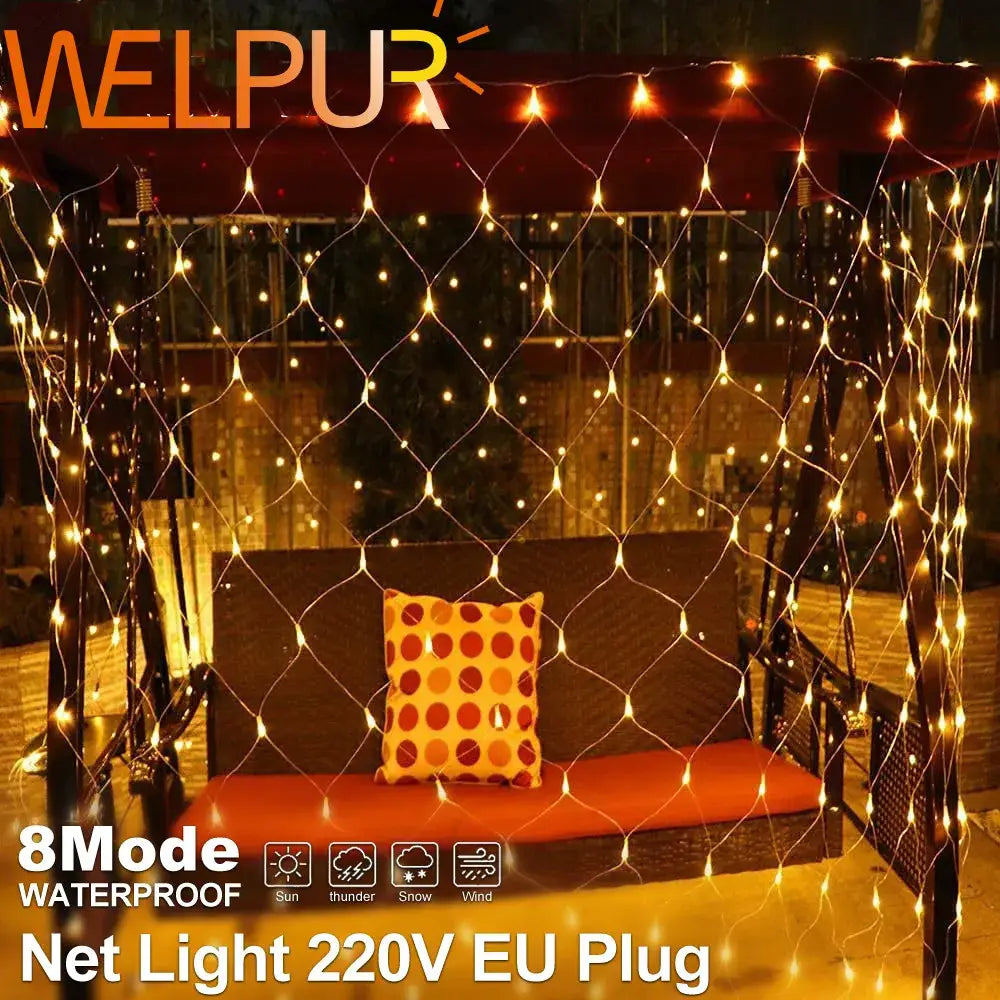 Warm white decorbites led string lights with diamond mesh design 8 lighting modes waterproof for party decor